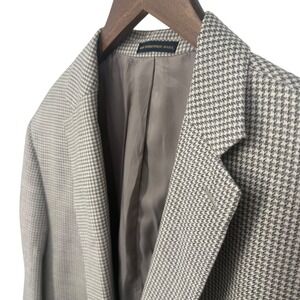 HSM Blazer 48R S Silk Linen Wool Union Made Houndstooth Lightweight Sportcoat